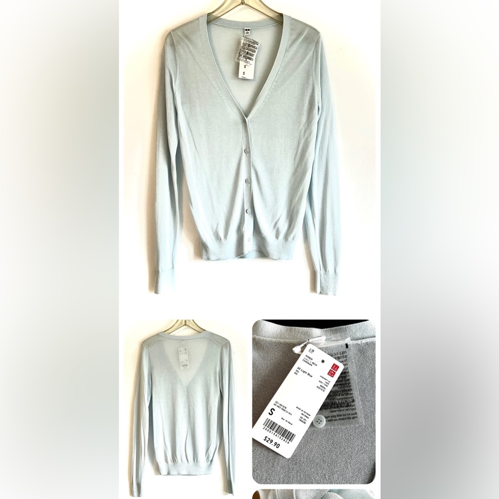 Uniqlo Women light v neck cardigan light blue sweater. size small